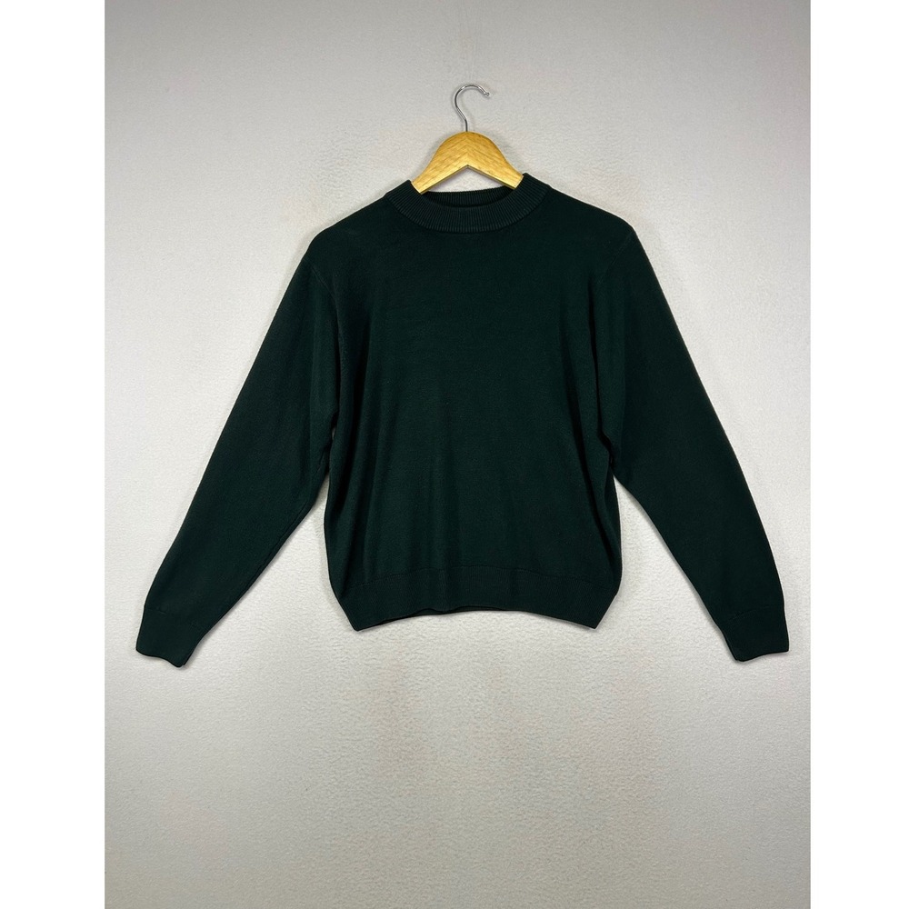 Dark Academia Sag Harbor Womens Large Green Crew Neck Knit Long Sleeve Sweater
